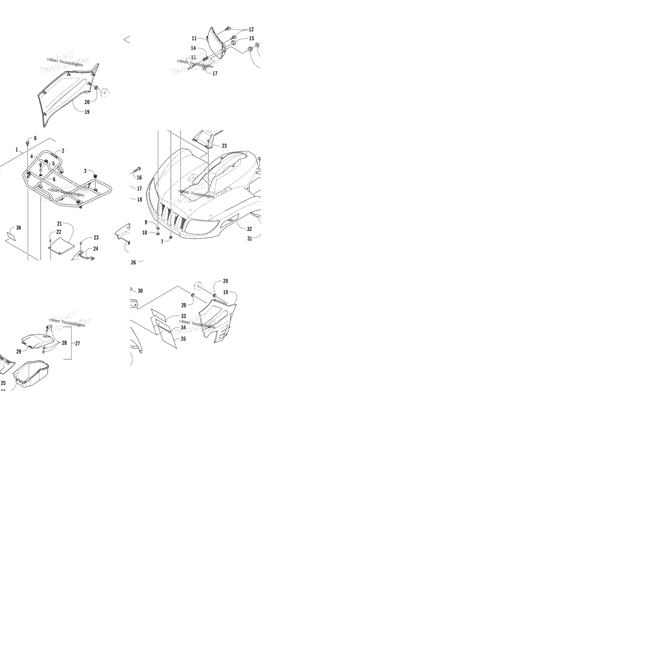 Front Rack, Body Panel, And Headlight Assemblies