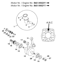 Crankshaft, Piston (B60 000201, B65 000211)