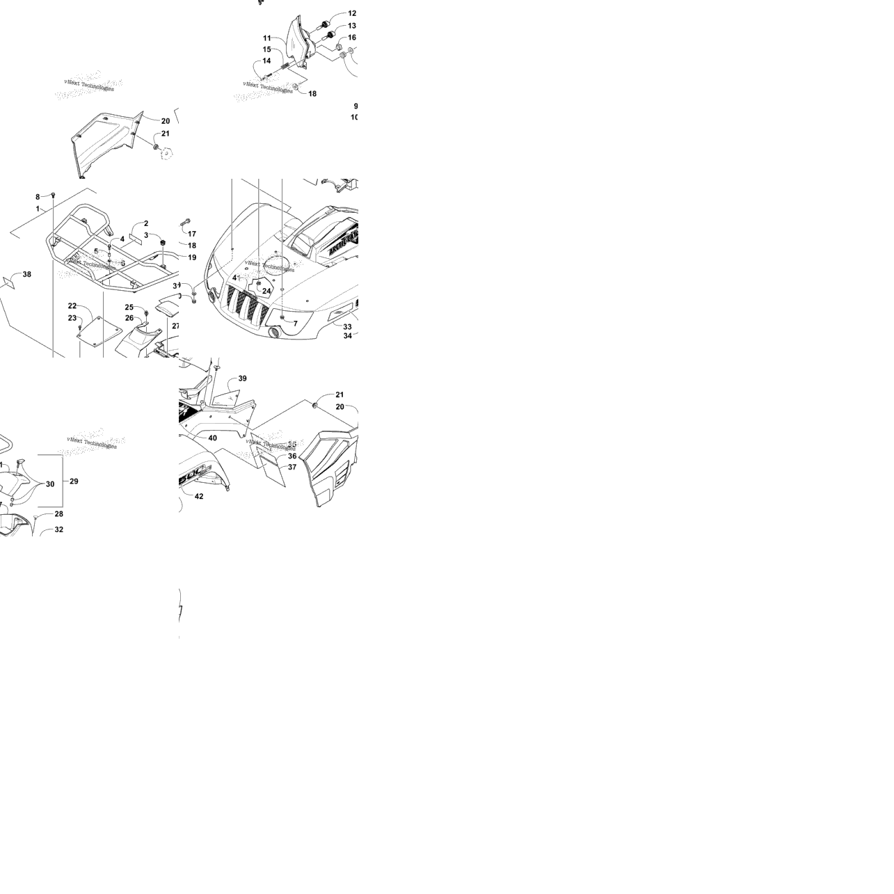 Front Rack, Body Panel, And Headlight Assemblies