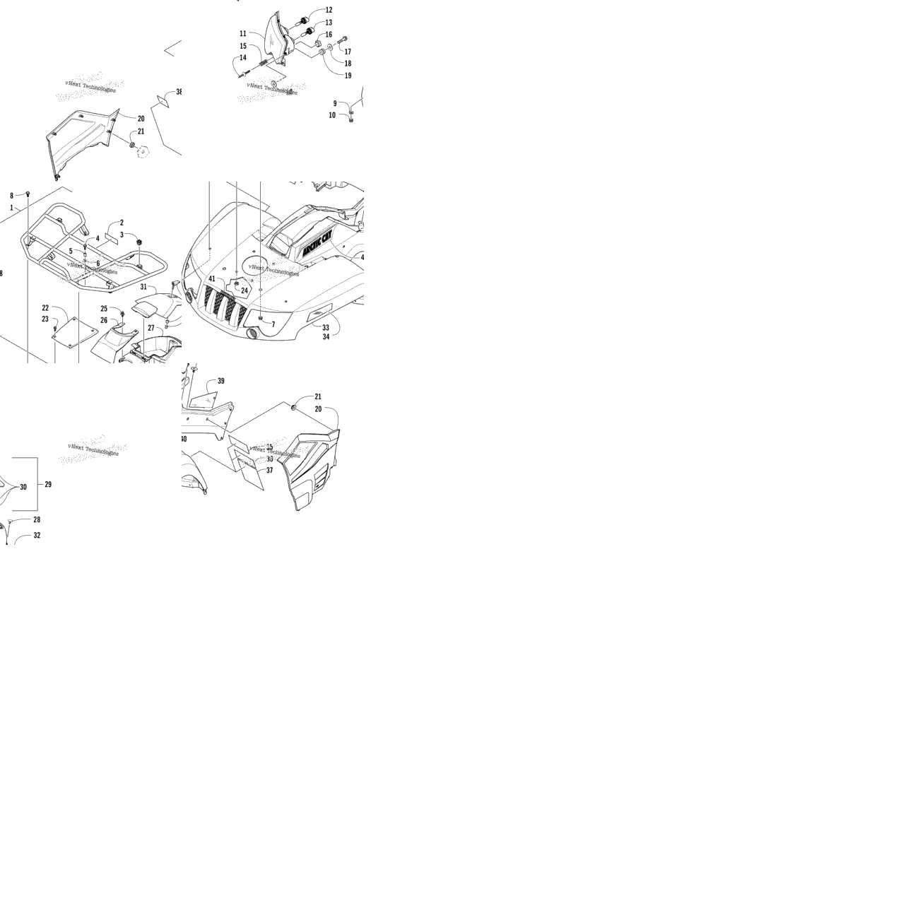 Front Rack, Body Panel, And Headlight Assemblies