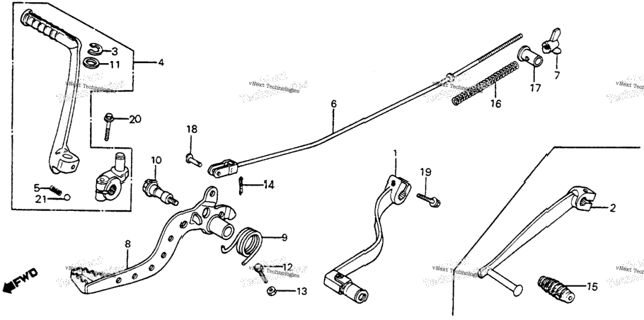 Shift Pedal + Brake Pedal + Kick Starter Arm 82-83