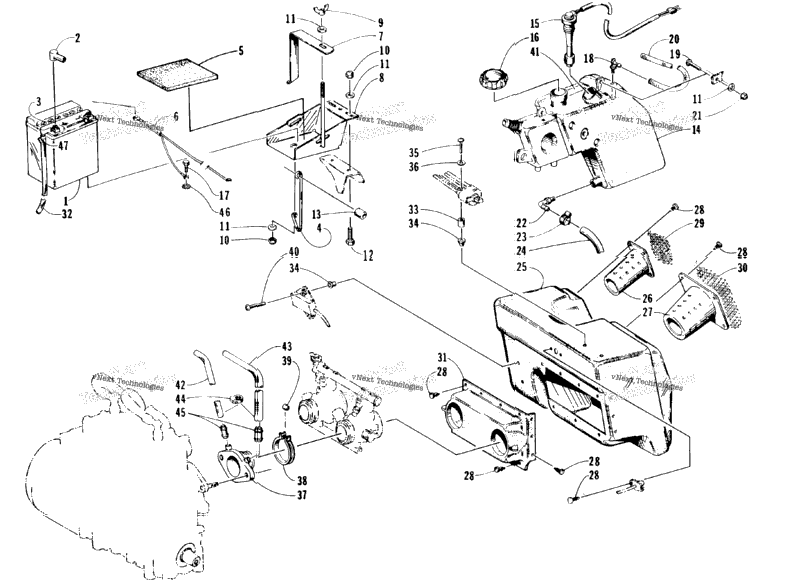 Air Silencer, Battery, And Oil Tank Assemblies