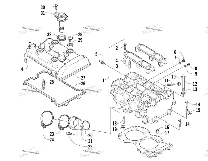 Cylinder Head And Intake Flange Assembly
