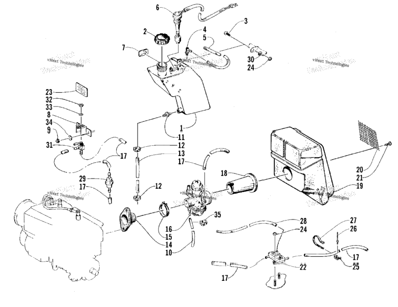 Oil Tank, Carburetor, Fuel Pump, And Silencer