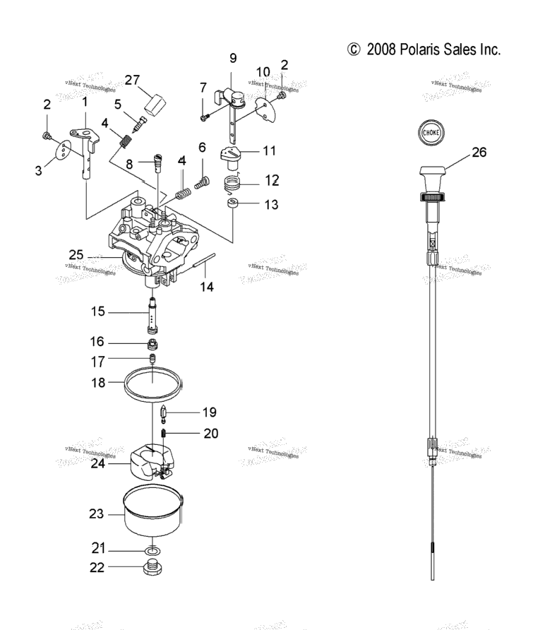 Engine, Carburetor & Choke Cable