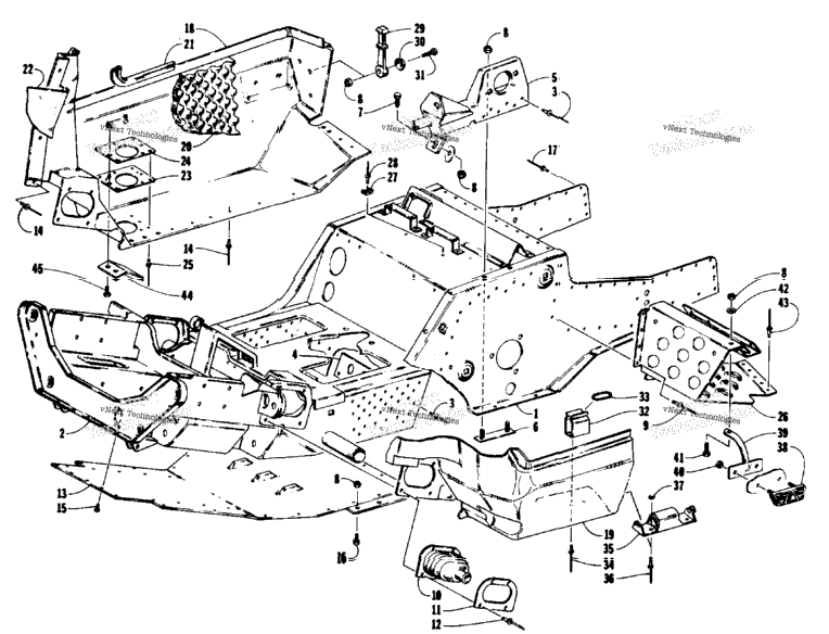 Front Frame, Belly Pan And Footrest Assembly