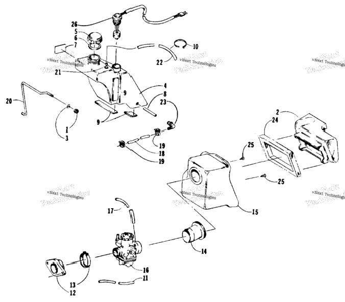 Oil Tank, Carburetor, Fuel Pump And Silencer