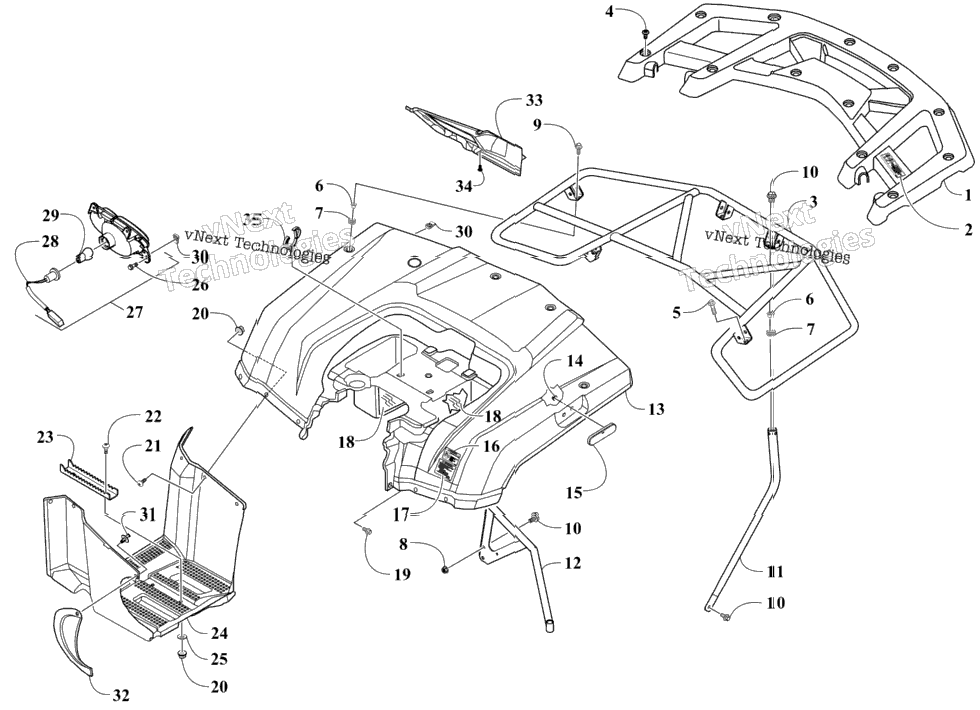 Rear Body, Rack, And Taillight Assembly