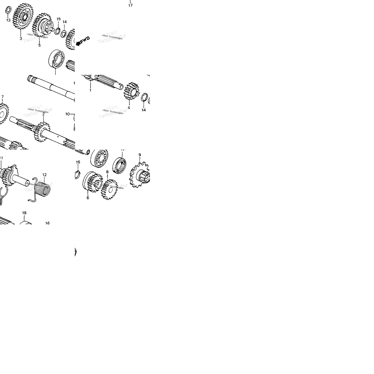Transmission + Kick Starter Spindle