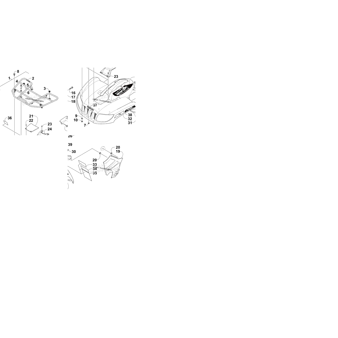 Front Rack, Body Panel, And Headlight Assemblies