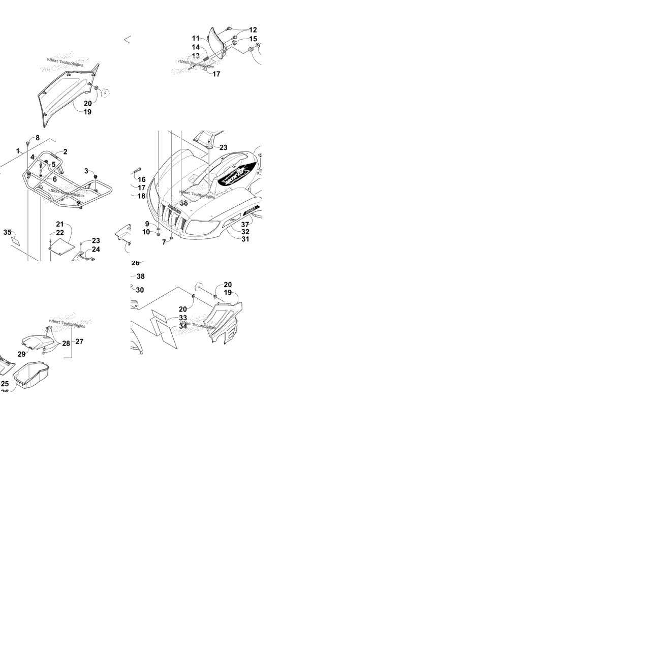 Front Rack, Body Panel, And Headlight Assemblies