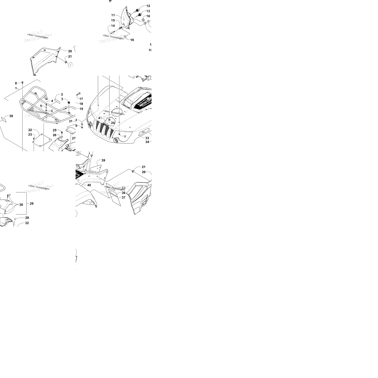 Front Rack, Body Panel, And Headlight Assemblies