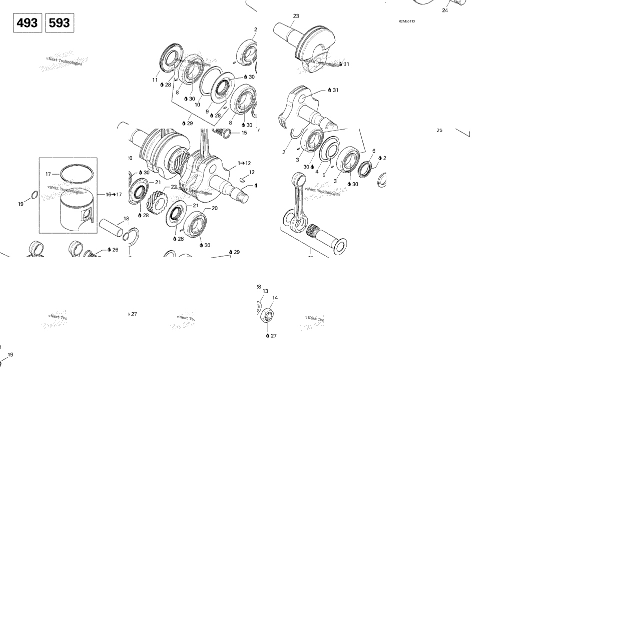 Crankshaft And Pistons (493, 593)