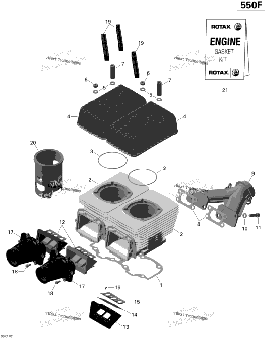 Engine - Cylinder, Exhaust Manifold And Reed Valve - 550F