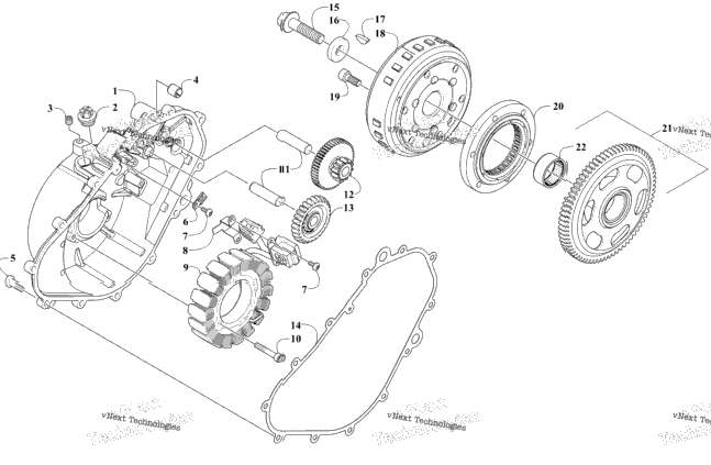Stator, Flywheel And Starter Gear Assemblies