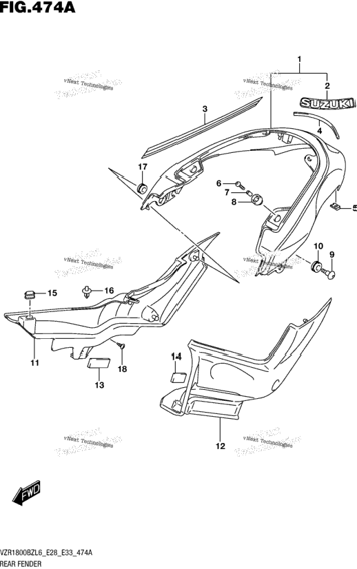 Rear Fender (For Bbd) (Vzr1800bzl6 E28)