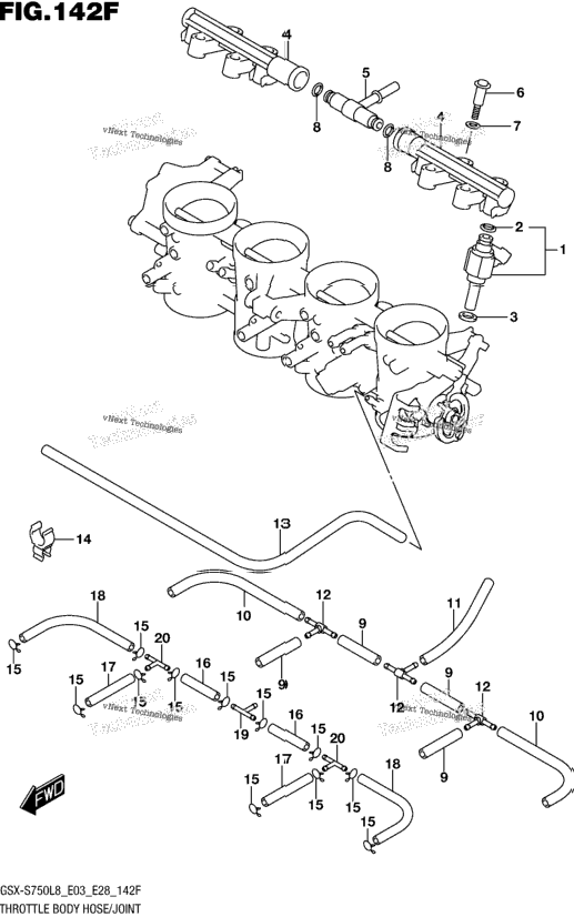 Throttle Body Hose/Joint (Gsx-S750al8 E33)