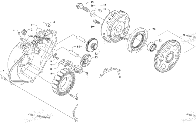 Stator, Flywheel And Starter Gear Assemblies