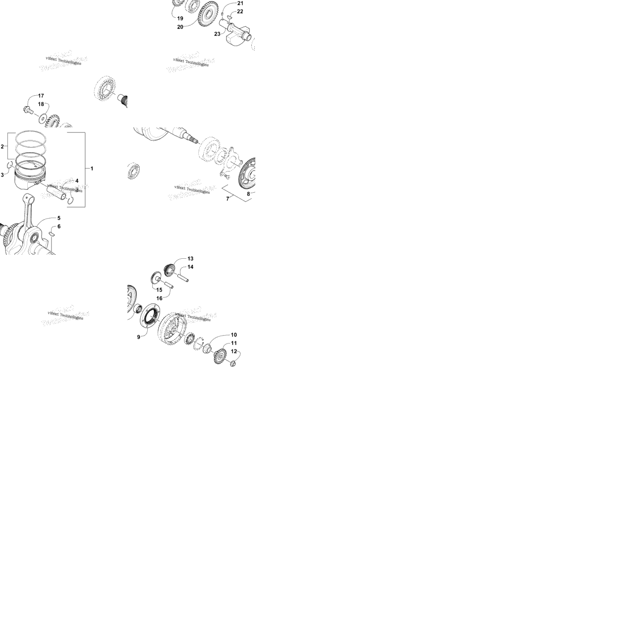 Crankshaft, Balancer, Starter Gear, And Piston Assemblies