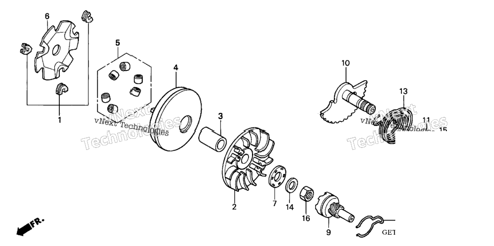Drive Face + Kick Starter Spindle