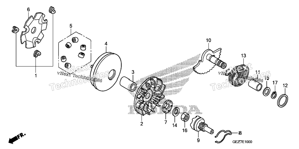 Drive Face + Kick Starter Spindle