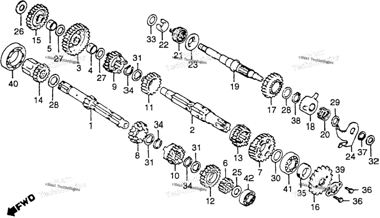Transmission + Kick Starter Spindle