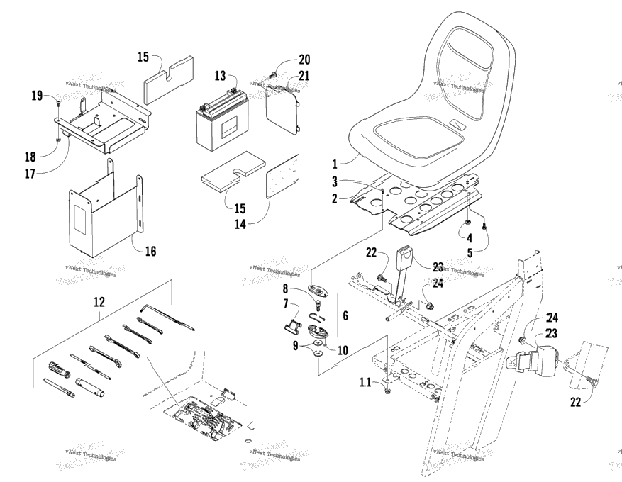 Seat, Battery, And Tool Kit Assembly