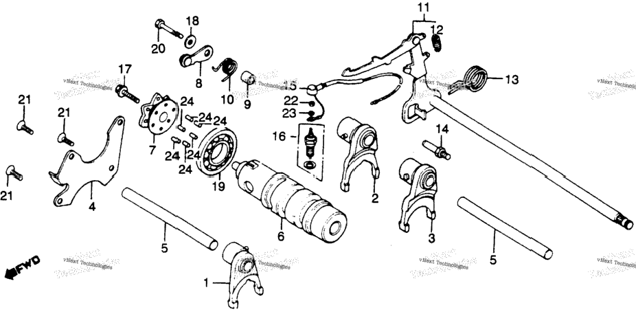 Gearshift Drum + Gearshift Arm