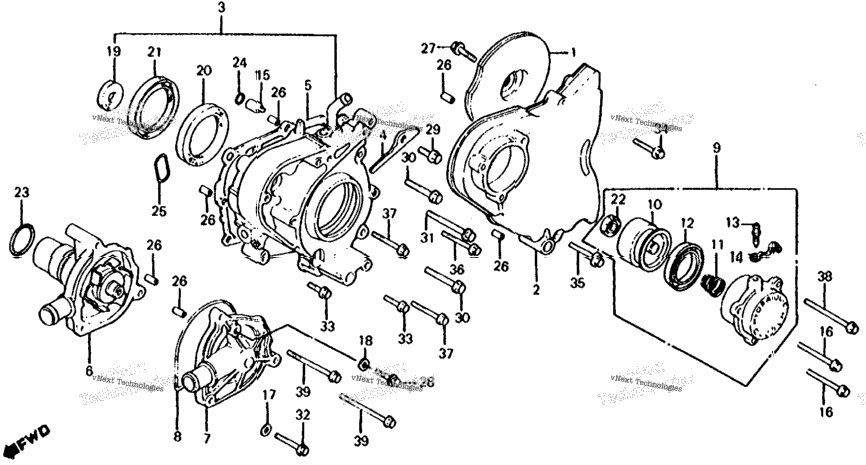 Left Crankcase Cover + Water Pump