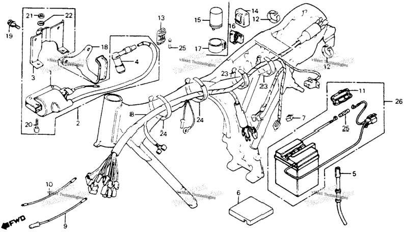 Wire Harness + Ignition Coil + Battery