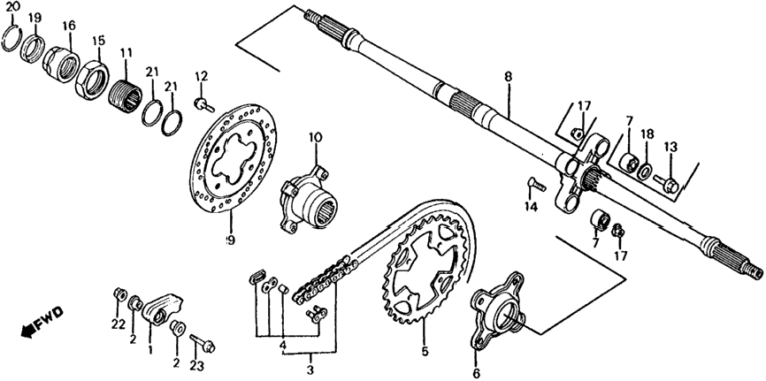 REAR WHEEL AXLE / DRIVE CHAIN