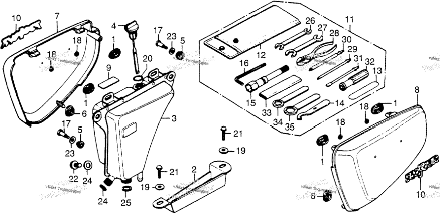 Side Cover + Oil Tank + Tools