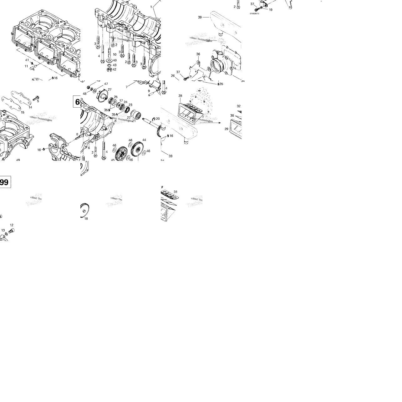 Crankcase, Reed Valve, Water Pump (699)