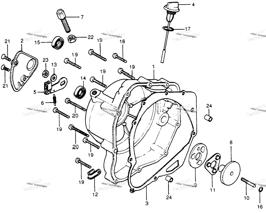 Right Crankcase Cover + Clutch Lever