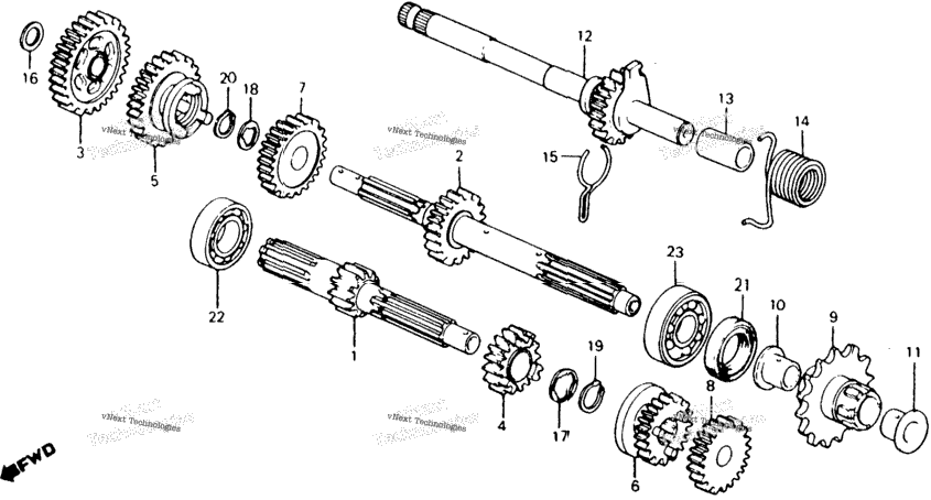 Transmission + Kick Starter Spindle 81-86