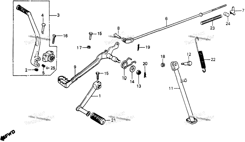 Gearshift Pedal + Brake Pedal + Kick Starter Arm