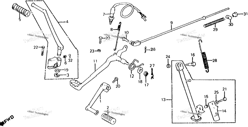 Brake + Gearshift Pedal + Kick Starter Arm 79-80