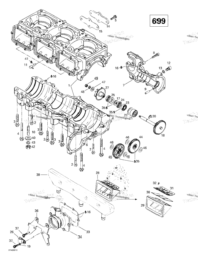 Crankcase, Reed Valve, Water Pump (699)