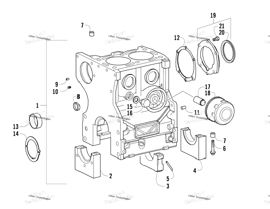 Crankcase, Crankshaft Support, And Oil Filter Assemblies