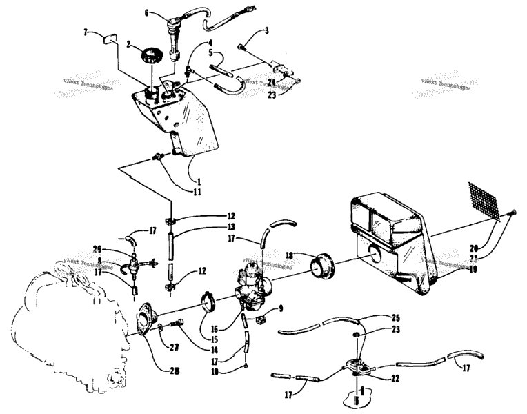 Oil Tank, Carburetor, Fuel Pump, And Silencer