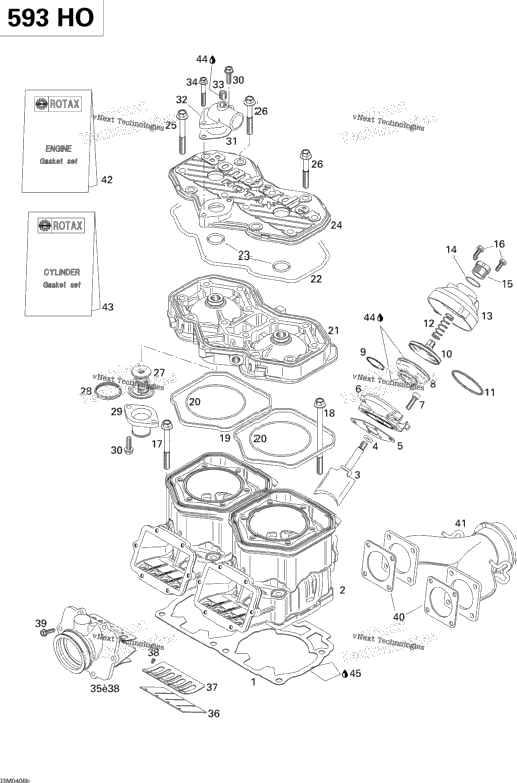 Cylinder, Exhaust Manifold, Reed Valve (593 Ho)