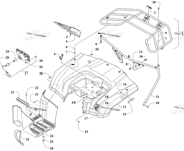 Rear Body, Rack, And Taillight Assembly