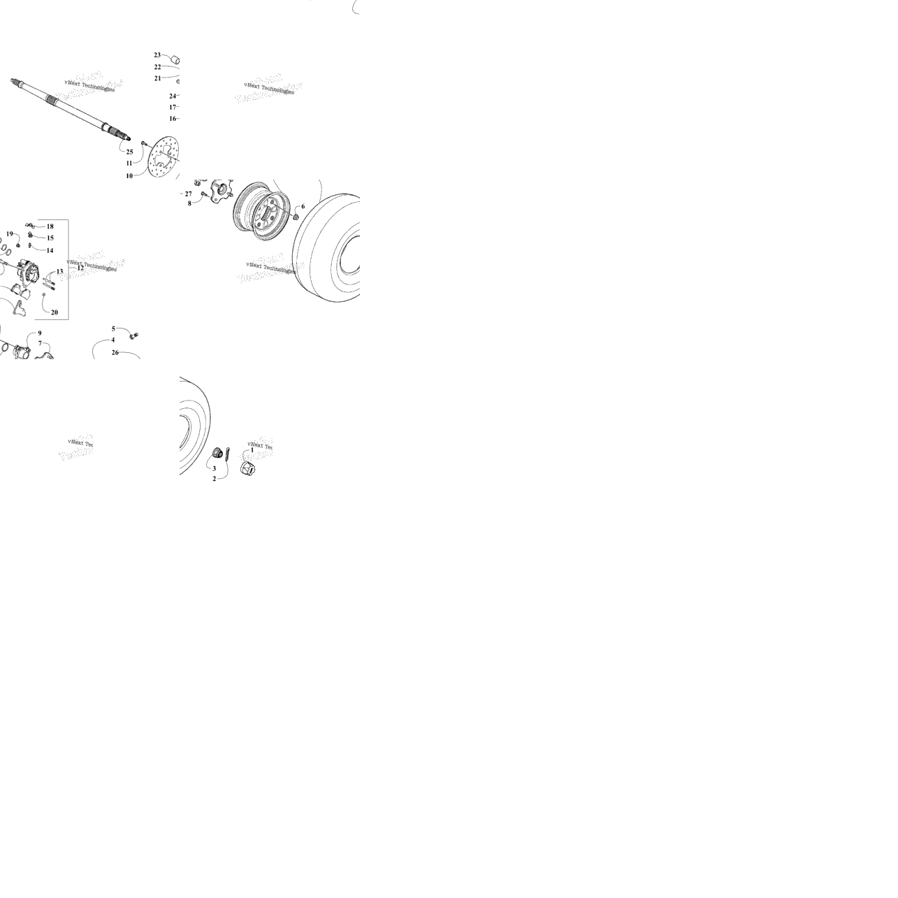 Rear Wheels, Axle, And Brake Assembly