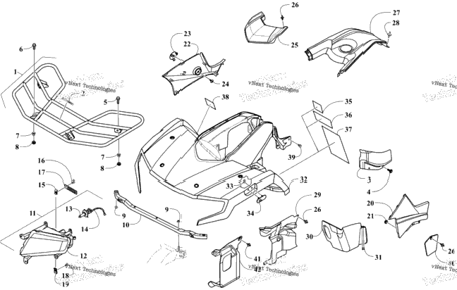 Front Body, Rack, And Headlight Assembly