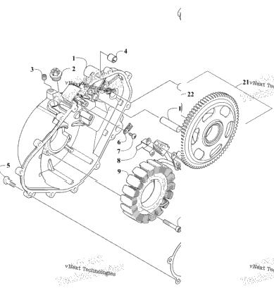 Stator, Flywheel And Starter Gear Assemblies