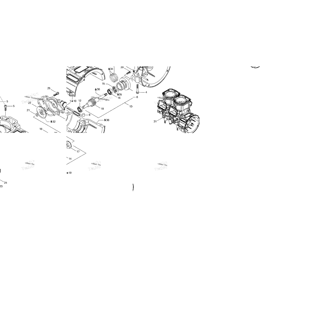 Crankcase, Water Pump And Oil Pump