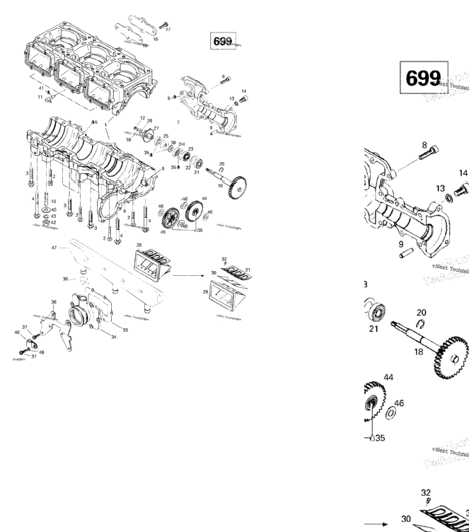 Crankcase, Reed Valve, Water Pump (699)