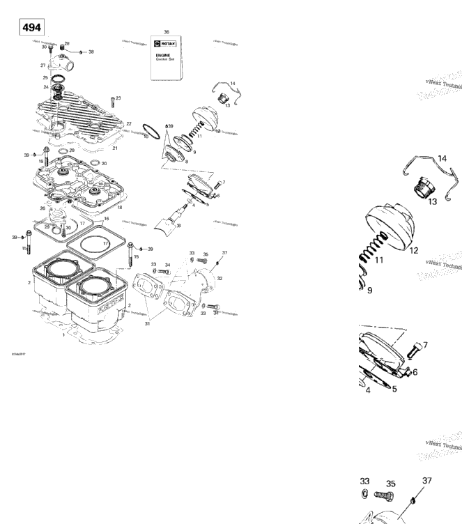 Cylinder, Exhaust Manifold (494)