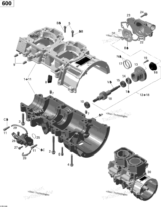 Crankcase, Water Pump And Oil Pump