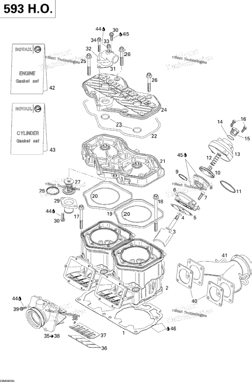 Cylinder, Exhaust Manifold And Reed Valve 593Ho